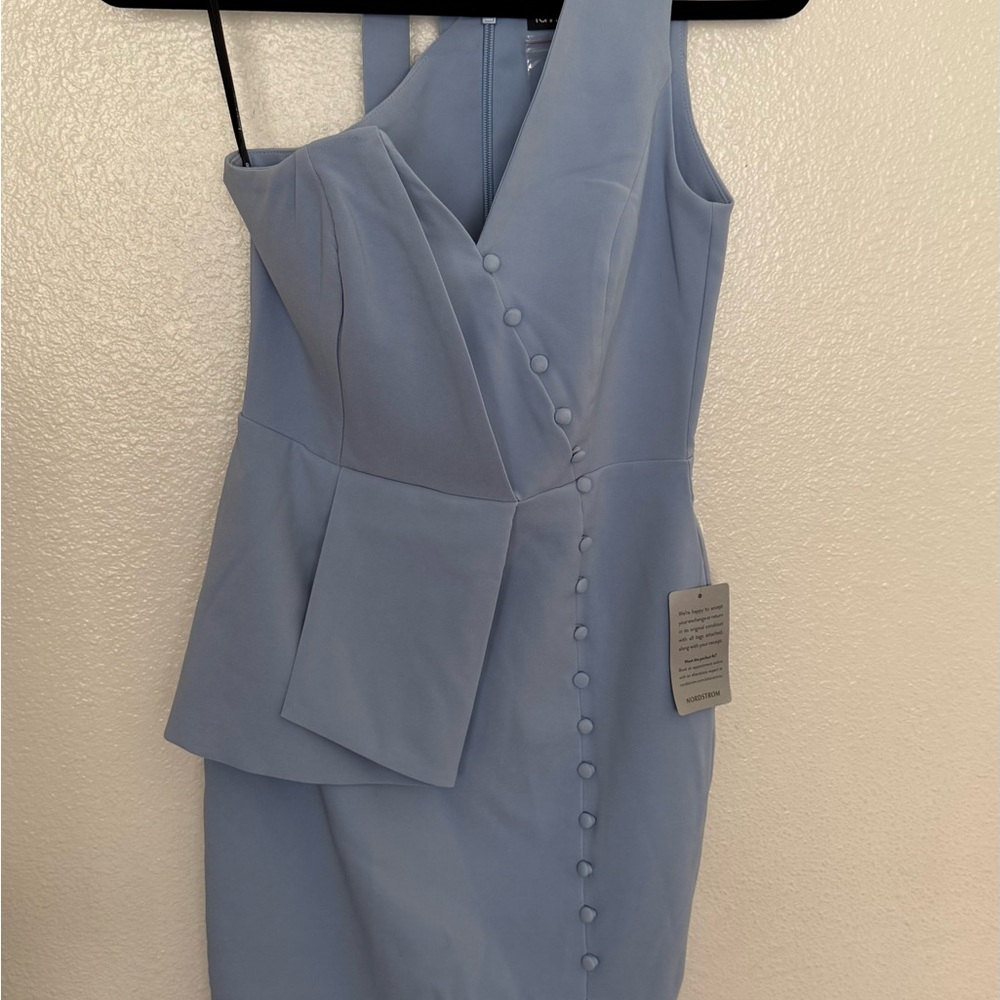 Lavish Alice One-Shoulder Midi Dress in Light Blue